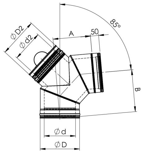 Almeva Ellenőrző könyökidom 85° - DW25/250