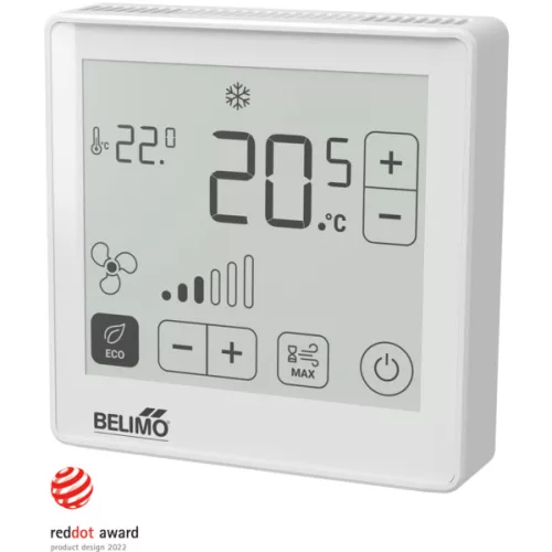 Belimo P-22RT-1800D-1 Helyiségérzékelő / Beltéri kezelőegység / Hőmérséklet Aktív, NFC, 0...5 V, 0...10 V, 2...10 V, 4...20 mA, MP-Bus, ePapír érintőkijelző, PC, fehér, RAL 9003