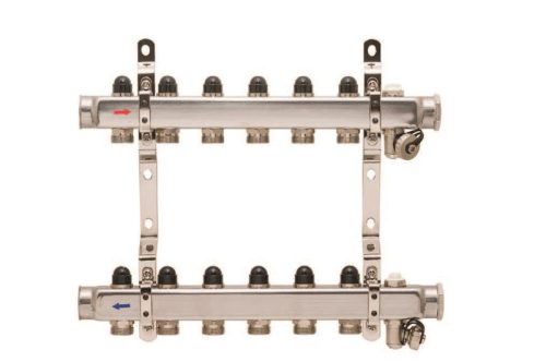 Osztó-gyűjtő inox, elzárós 1'' menettel 6 kör+ légt.töltőcsa