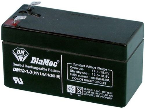 DIAMEC 12V 1,3Ah 12V, 1.3Ah, zselés, ólom akkumulátor, gondozásmentes, 97x43x56.6mm, 0.57kg.