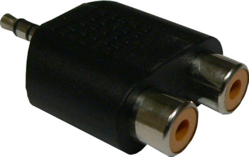 RCA átalakító Jack dugóra 2 RCA dugó / 3.5 mm sztereó Jack dugó átalakító, műanyag, fekete.
