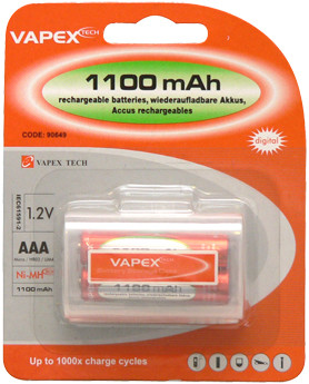 VAPEX 2VTE1100AAA 2db AAA méretű, NiMH mini ceruza akkumulátor, 1.2V, 1100mAh, akkutartó.