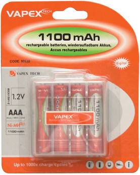 VAPEX 4VTE1100AAA 4db AAA méretű, NiMH mini ceruza akkumulátor, 1.2V, 1100mAh, akkutartó.