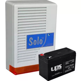   SOLO + 7Ah akkumulátor Kültéri hang-fényjelző szabotázsvédett fémházban + 12V 7Ah akkumulátor.