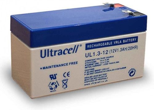 ULTRACELL 12V 1,3Ah 12V, 1.3Ah, zselés, ólom akkumulátor, gondozásmentes, 97x43x58mm, 0.57kg.