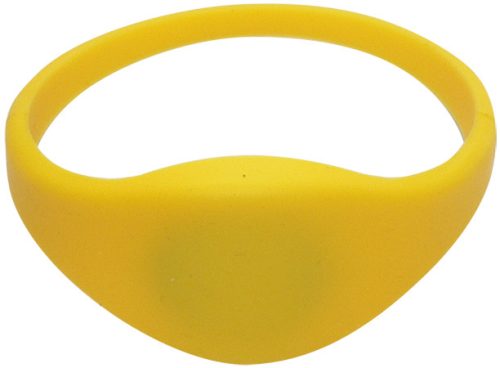 S. AM Wristband No.3 13.56 MHz sárga Proximity szilikon karkötő, ovális, vízálló, F08, 13.56MHz, 62mm, sárga.