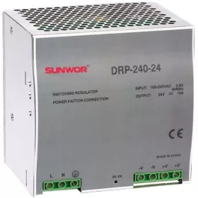   SUNWOR DRP-240-24 DIN sínre szerelhető kapcsolóüzemű tápegység, 24VDC, 10A, 240W.