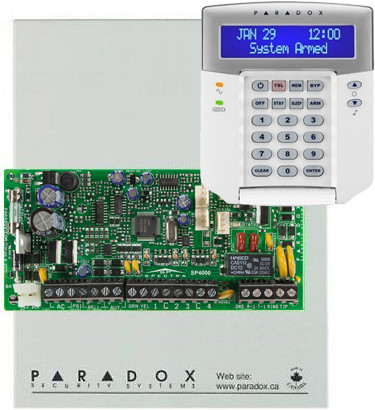 PARADOX SP4000 + K32LCD+ 4 (32) zóna, 2 partíció, StayD, kommunikátor, 1 PGM, fémdoboz, K32LCD+ kezelővel.