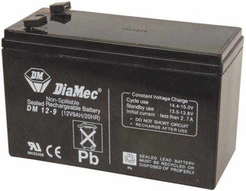 DIAMEC 12V 9Ah F2 12V, 9Ah, zselés, ólom akkumulátor, gondozásmentes, 151x93.5x65mm, 2.55kg, széles saru.