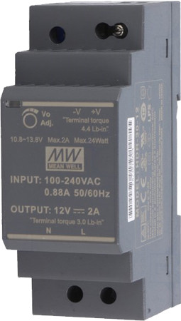 Mean Well HDR-30-12 DIN sínre szerelhető kapcsolóüzemű tápegység, 12 VDC, 0-2 A, 30 W, szürke.