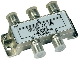 F 4-es splitter (5-1000MHz) teletronik Szélessávú 4-es antennajel elosztó, Teletronik, 5-1000 MHz, F csatlakozás, fémház.