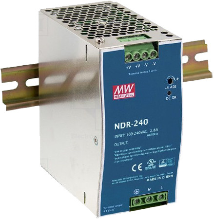 Mean Well NDR-240-24 DIN sínre szerelhető kapcsolóüzemű tápegység, 24VDC, 0-10A, 240W.