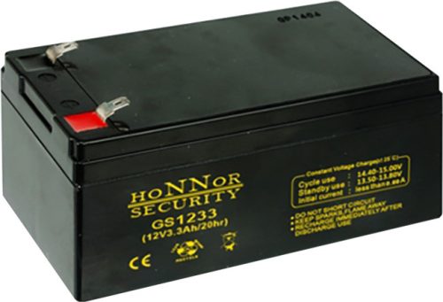 HONNOR 12V 3,3Ah 12V, 3.3Ah, zselés, ólom akkumulátor, gondozásmentes, 134x67x61mm, 1.2kg.