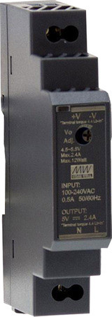 Mean Well HDR-15-12 DIN sínre szerelhető kapcsolóüzemű tápegység, 12VDC, 1.25A, 15W, szürke.