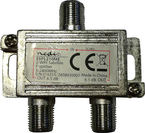 F 2-es splitter (FC-502 5-2400MHz) Szélessávú 2-es antennajel elosztó, 5-2400 MHz, F csatlakozás, fémház.