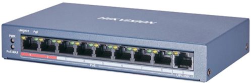 HIKVISION DS-3E0109P-E/M 8 portos PoE switch, 100 Mbps, MAC-cím tábla 2K, 300 m, 48 VDC.