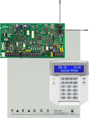 PARADOX MG5050+ és K32LCD+ Magellan 32 zónás rádiós központ(2 partíció, 4 (16) PGM), 32 kód)+K32+ LCD kezelő+fémdoboz.