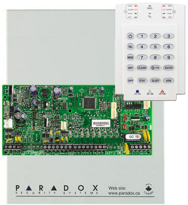 PARADOX SP5500+ és K10V 5 (32) zóna, 2 partíció, StayD, kommunikátor, K10V kezelő, fémdoboz.