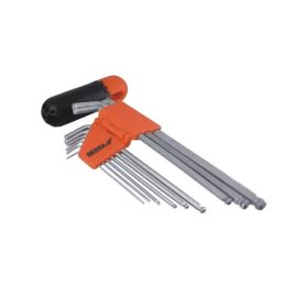   Hatlapfejű (imbus) kulcs készlet, gömbvégű, 9db, CrV, 1,5-10, hosszított, PVC tartóval