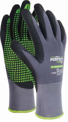 Munkavédelmi nylon kesztyű, méret:9, NITRILE FLEX DOTS, STALCO PERFECT POWERMAX