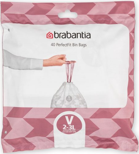 Brabantia PerfectFit szemeteszsák, V méret, 2-3L, visszazárható adagoló csomag, 40 zsák/csomag - 100253