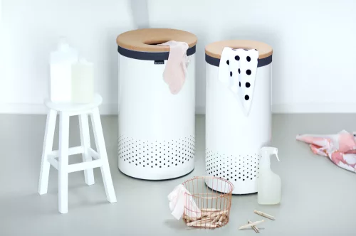 Brabantia Laundry Bin szennyestartó szellőző nyílásokkal, tépőzáras, mosható szennyesgyűjtő zsák, henger forma, közepes