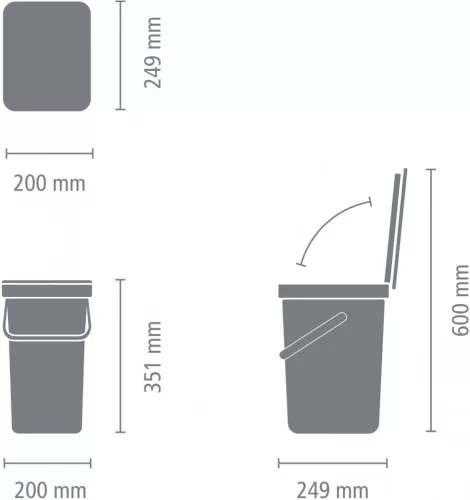 Brabantia Sort & Go konyhai szemetes felnyitható fedéllel, fogantyúval szelektív és komposzt gyűjtéséhez, 12L - C méret,