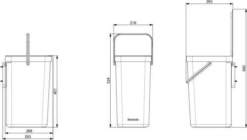 Brabantia Sort & Go konyhai szemetes felnyitható fedéllel, fogantyúval szelektív és komposzt gyűjtéséhez, 16L - D méret,