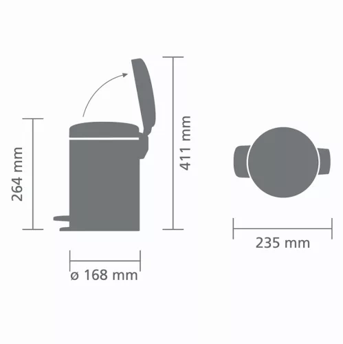 Brabantia NewIcon pedálos hulladékgyűjtő szagmentesen záródó Soft-Close fedél, műanyag tartály, 3L - V méret, r.m. acél,