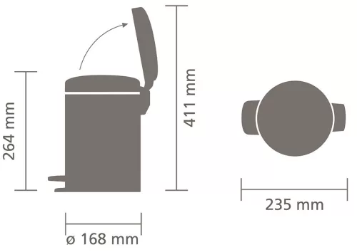 Brabantia NewIcon pedálos hulladékgyűjtő szagmentesen záródó Soft-Close fedél, műanyag tartály, 3L - V méret, acél, matt