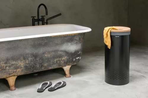 Brabantia Laundry Bin szennyestartó szellőző nyílásokkal, tépőzáras, mosható szennyesgyűjtő zsák, henger forma, közepes