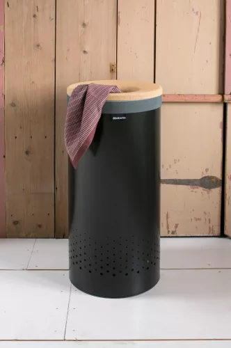 Brabantia Laundry Bin szennyestartó szellőző nyílásokkal, tépőzáras, mosható szennyesgyűjtő zsák, henger forma, közepes