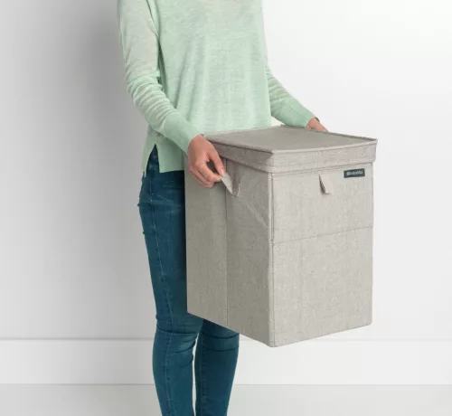 Brabantia Stackable Laundry Box egymásra helyezhető szennyestartó doboz, fix tetővel, téglalap formájú, 35L, szürke