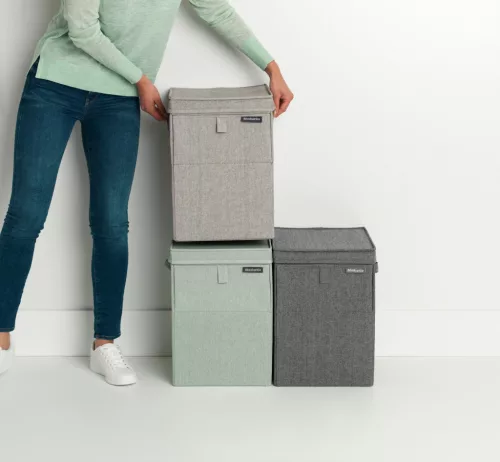 Brabantia Stackable Laundry Box egymásra helyezhető szennyestartó doboz, fix tetővel, téglalap formájú, 35L, szürke