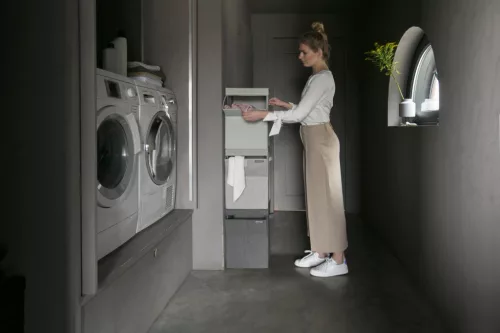 Brabantia Stackable Laundry Box egymásra helyezhető szennyestartó doboz, fix tetővel, téglalap formájú, 35L, szürke