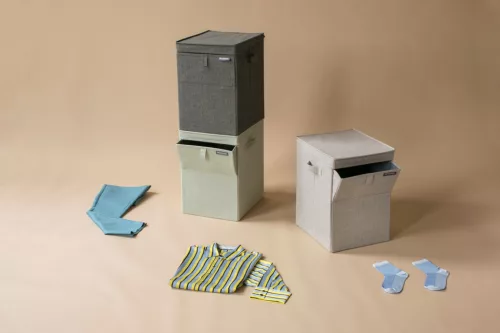 Brabantia Stackable Laundry Box egymásra helyezhető szennyestartó doboz, fix tetővel, téglalap formájú, 35L, szürke