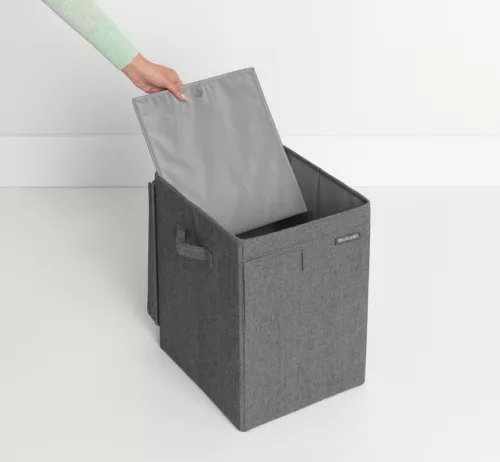 Brabantia Stackable Laundry Box egymásra helyezhető szennyestartó doboz, fix tetővel, téglalap formájú, 35L, borsfekete