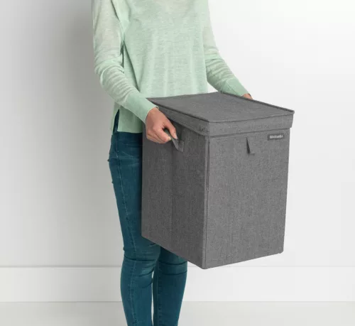 Brabantia Stackable Laundry Box egymásra helyezhető szennyestartó doboz, fix tetővel, téglalap formájú, 35L, borsfekete