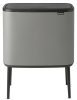 Brabantia Bo Touch Bin nyomófedeles hulladékgyűjtő, magasított, lábakon álló, műanyag tartály, 36L - R méret, acél,