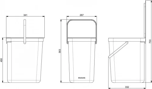 Brabantia Sort & Go konyhai szemetes felnyitható fedéllel, fogantyúval szelektív és komposzt gyűjtéséhez, 25L - J méret,