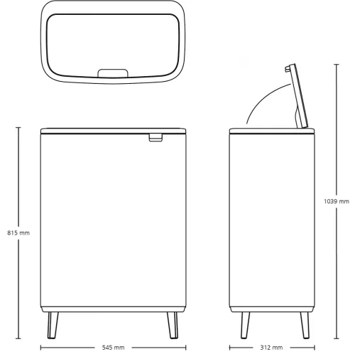 Brabantia Bo Touch Bin Hi szelektív hulladékgyűjtő Soft-Close fedéllel, magasított, lábakon álló, műanyag tartály, XXL,