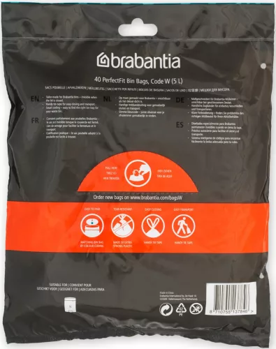 Brabantia PerfectFit szemeteszsák, W méret, 5L, visszazárható adagoló csomag, 40 zsák/csomag - 137846
