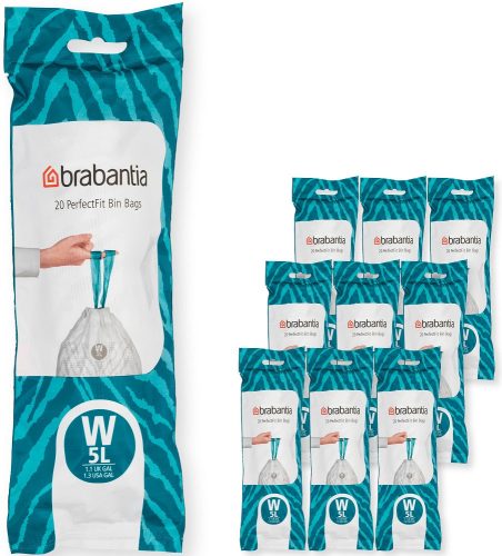 Brabantia PerfectFit szemeteszsák, W méret, 5L, Multipack 200 zsák, 10 tekercs, 20 zsák/tekercs - 137884