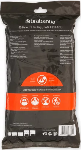 Brabantia PerfectFit szemeteszsák, X méret, 10-12L, visszazárható adagoló csomag, 40 zsák/csomag - 138041