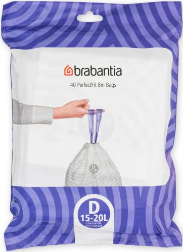 Brabantia PerfectFit szemeteszsák, D méret, 15-20L, visszazárható adagoló csomag, 40 zsák/csomag - 138164