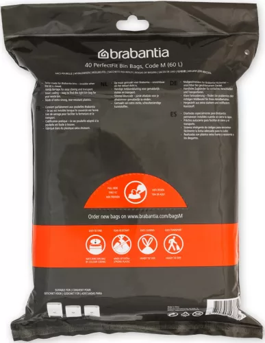 Brabantia PerfectFit szemeteszsák, M méret, 60L, visszazárható adagoló csomag, 40 zsák/csomag - 138829