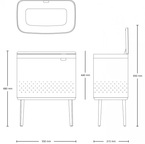 Brabantia Bo Laundry Bin lábakon álló szennyestartó szellőző nyílásokkal, tépőzáras, mosható szennyesgyűjtő zsák, Bo