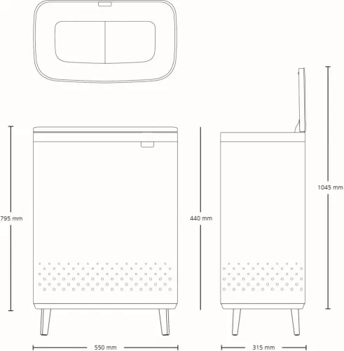 Brabantia Bo Laundry Bin lábakon álló szennyestartó szellőző nyílásokkal, tépőzáras, mosható szennyesgyűjtő zsák, Bo
