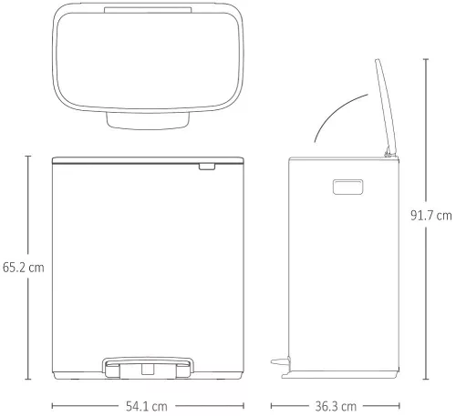 Brabantia Bo Pedal Bin pedálos hulladékgyűjtő szagmentesen záródó Soft-Close fedél, műanyag tartály, 60L - M méret, r.m.