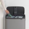 Brabantia Bo Touch Bin nyomófedeles hulladékgyűjtő XXL, padlón álló, műanyag tartály, 2x30L - O méret, acél, betonszürke